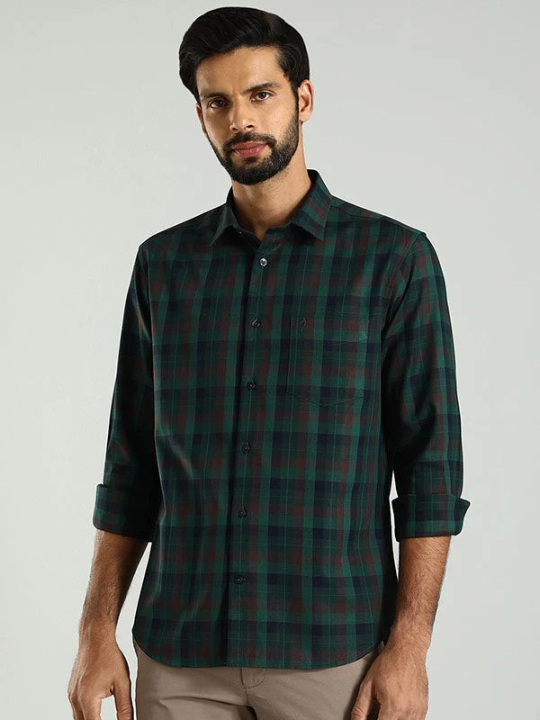 Indian Terrain Men's Regular Fit Full Sleeve Checkered Green Shirt